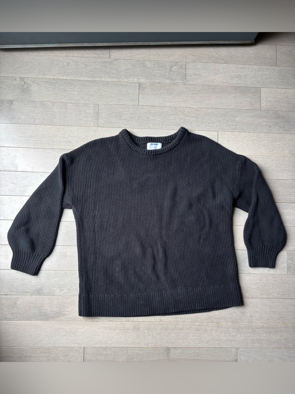 Women’s Black Old Navy Waffle Knit Three Button Henley Long Sleeve Shirt Large